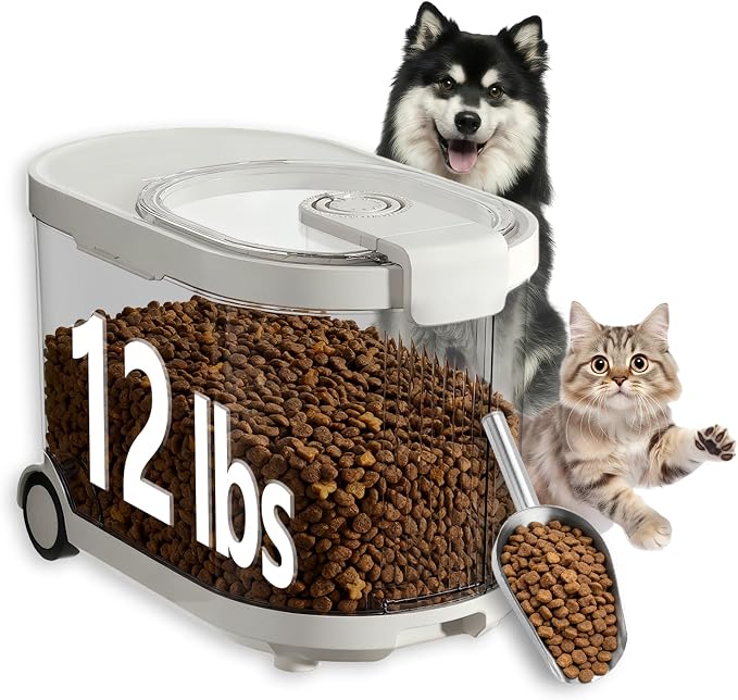 Airtight Dog Food Storage Container with Desiccant Chamber, 12 lbs, Clear