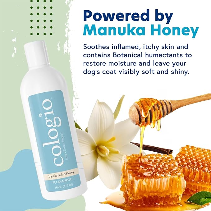 Dog Shampoo with Manuka Honey, Moisturizing Dog Shampoo for Sensitive and Dry Itchy Skin, Shampoo for Dogs with Allergies and Dry Skin, Odor Eliminator, Paraben-Free, Made in USA 16 oz