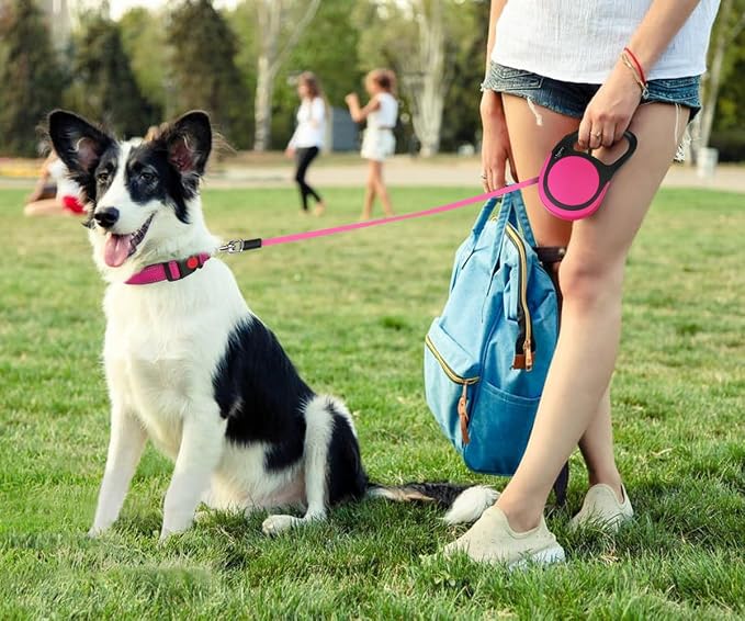 Taglory Retractable Dog Leash, One-Handed Brake, 16ft, Up to 44 lbs, Pink | More Freedom While Staying in Control, Smooth Retraction, Tangle-Free Design, Easy-Grip Handle, Daily Neighborhood Walks