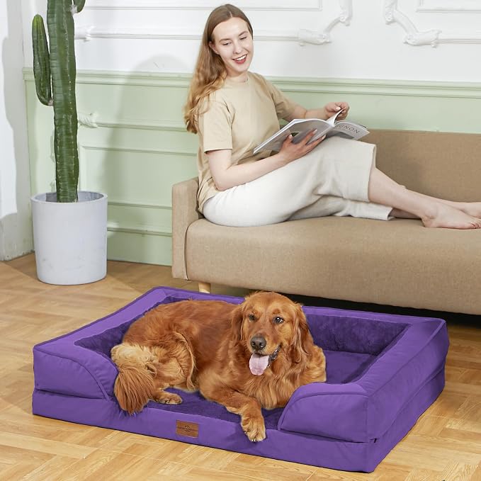 Comfort Expression Orthopedic Egg Crate Foam Dog Bed - Large 36x27in, Deep Purple
