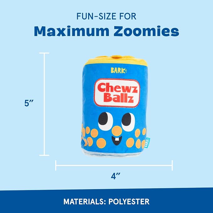 BarkBox Chewz Ballz Dog Toy - 3-in-1 - for Medium to Large Dogs | Plush Set with 2 Squeakers, Crinkle & Treat-Hiding Can