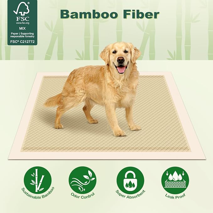 MIZOK Dog Pee Pads Extra Large 28"x34", Bamboo Puppy Pads Super Absorbent & Leak-Proof, 4-Corner Adhesive Tabs, Wee Wee Pads for Dogs, Superior Odor Protection, XL (30 Counts)