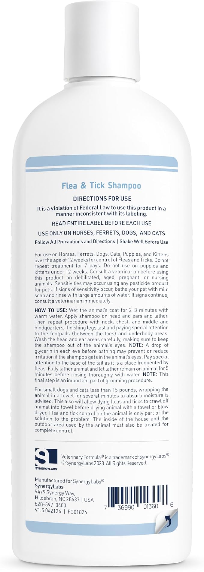 Veterinary Formula Flea and Tick Shampoo for Dogs and Cats, 16 oz