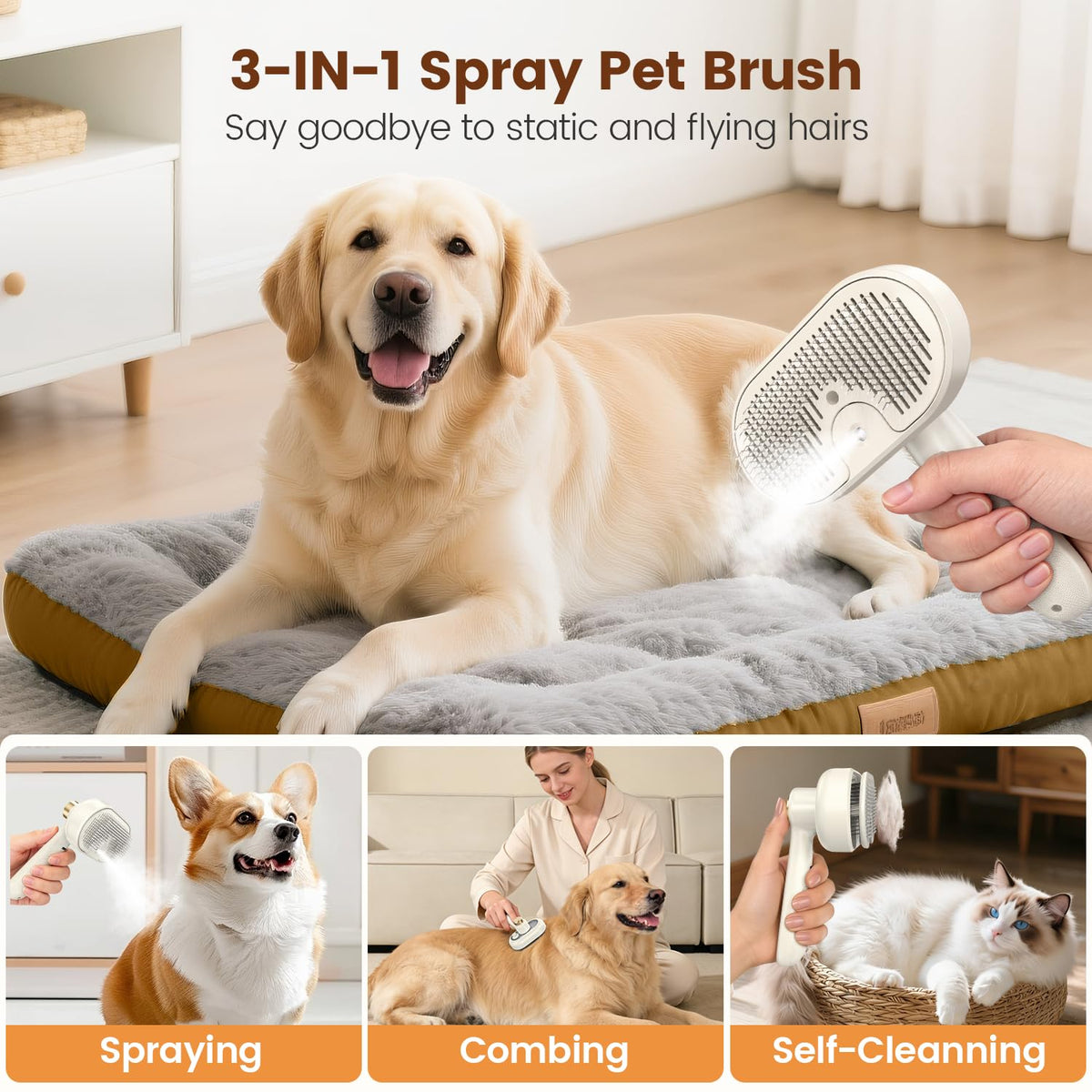 Glendan Pet Steam Brush for Dogs & Cats