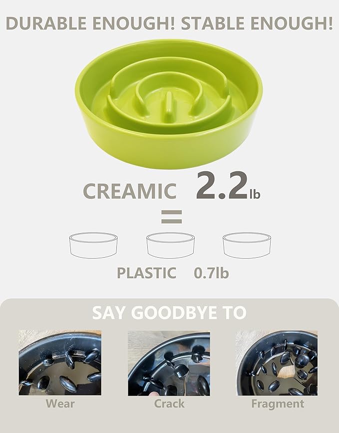 Ceramic Slow Feeder Dog Bowls, 2.0 Cups Slow Feeder for Medium Dogs, Puzzle Maze Bowl to Slow Down Eating, 30oz, 8in, Green