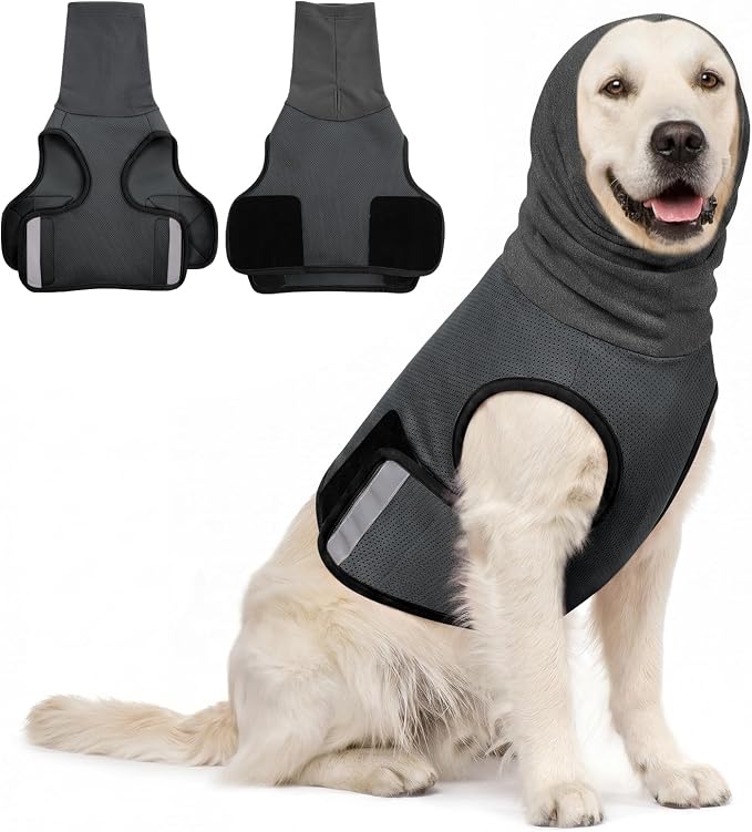AOFITEE Large Dog Thunder Jacket, Reflective Dog Anxiety Vest with Hood