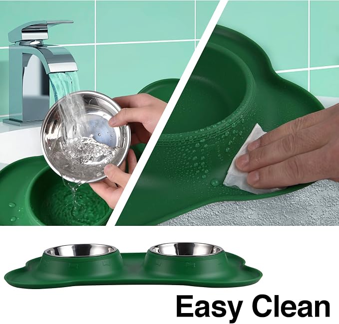 Dog Bowls 2 Stainless Steel Bowl for Pet Water and Food Feeder with Non Spill Skid Resistant Silicone Mat for Pets Puppy Small Medium Cats Dogs
