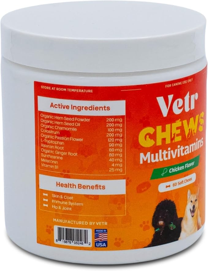 Vetr Dog Multivitamin Treats, 60 Chews Chicken Flavor, Daily Pet Dog Vitamins and Supplements with Glucosamine, Chondroitin, & Probiotics, Hip & Joint, Immune Support, & Digestive Care