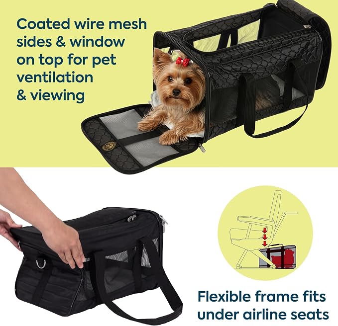 Sherpa Pet Carrier, Spring Wire Frame, Airline Approved, Black Lattice, Large
