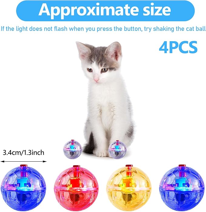 Frienda 4 Pcs Light up Cat Ball LED Motion Ghost Hunting Cat Ball(Clear) | Interactive LED Toy for Cats, Glowing Exercise with Motion Activated, Ghost Hunting Pet Indoor Play, Mini Running Ball