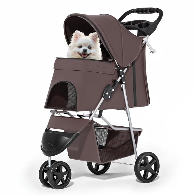 MoNiBloom Foldable Pet Stroller - Coffee, up to 33lbs