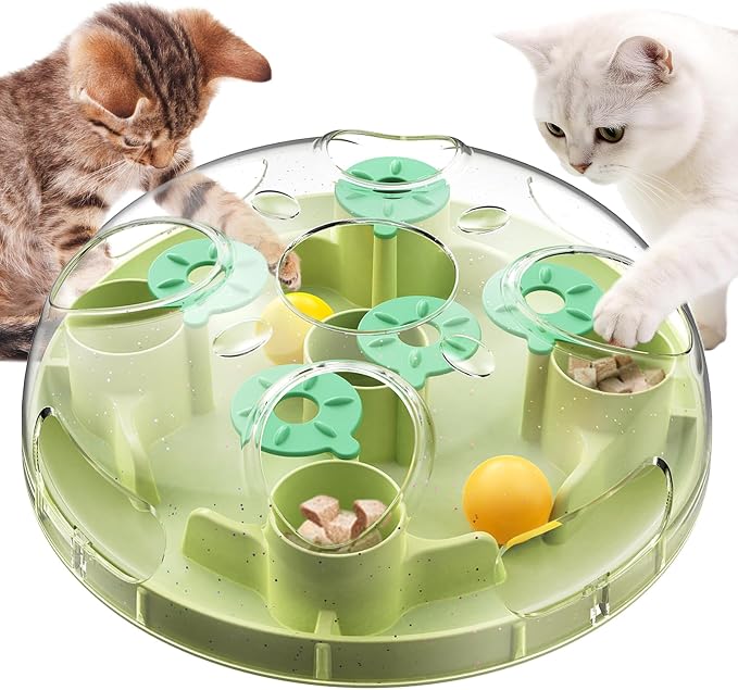 KADTC 2-in-1, Cat Puzzle Toy & Foraging Ball, Treat Hunt for Indoor Cats | Large, secure board makes every meal a brain game: slows fast eating, burns energy, beats boredom, sparks natural prey drive.