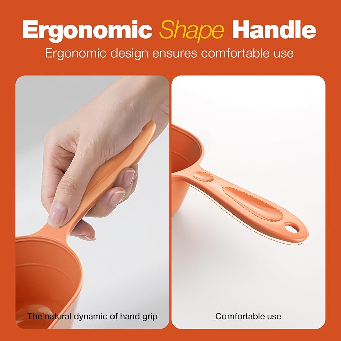Dog Food Scoop 2 Pack, Pet Cup Capacity Cat Food Scooper With Measuring Lines For Dog, Puppy and Cat Coffee Bean, Flour Scoop Orange
