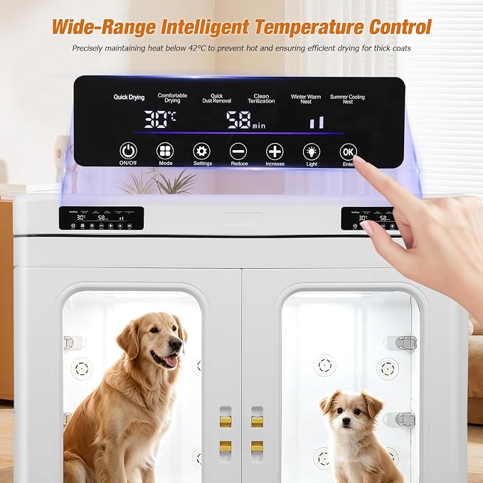 430L Large Dog Grooming Dryer, Ultra-Quiet <40dB Pet Drying Box Giant Breed | up to 130lbs, 360° Airflow with Negative Ion Care, Smart Temp Control, Foldable Blower for Salons & Multi-Pet Home