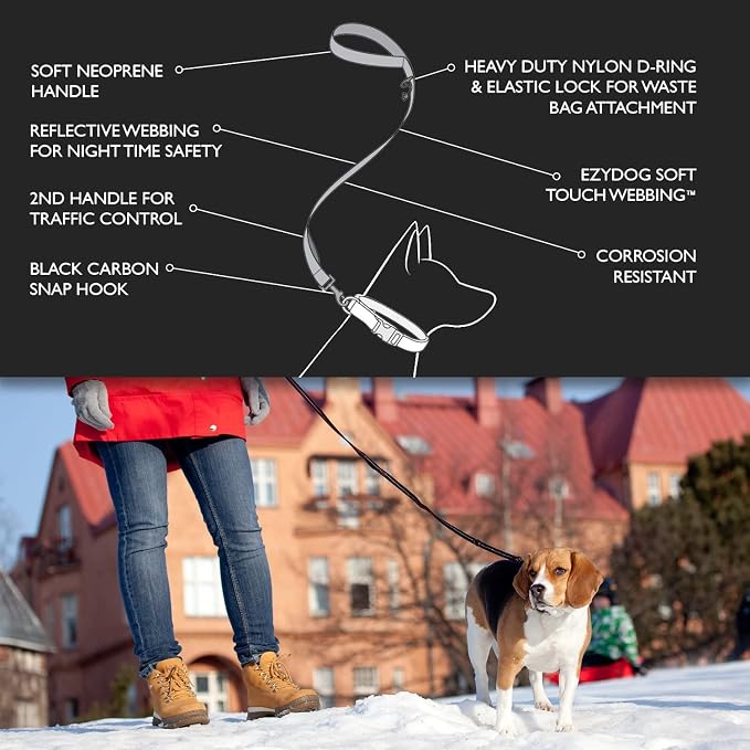 EzyDog Soft Trainer Dog Leash, 6 ft. Leash - 72”, Pink | Traffic Control Handle, Ideal for Dogs over 26 lbs., 1" Wide Soft Touch Webbing, Reflective Stitching, Accessory Attachment,