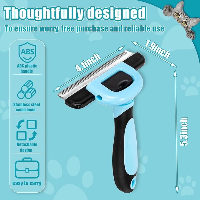 Bestac Pet Deshedding Brush, 5.3 Inch, Stainless Steel, Blue