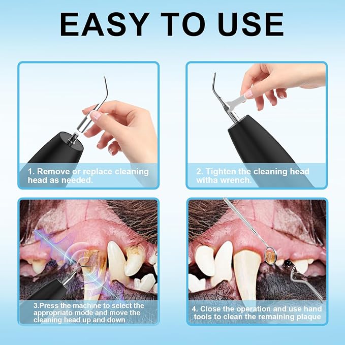 Ultrasonic Dog Plaque Remover Tool, 3 Modes Plaque and Tartar Remover for Dogs, Low Noise Sonic Dog Tartar Remover Dogs Plaque Remover with Toothbrush 2 Cleaning Head for Pet Dental Care, Black