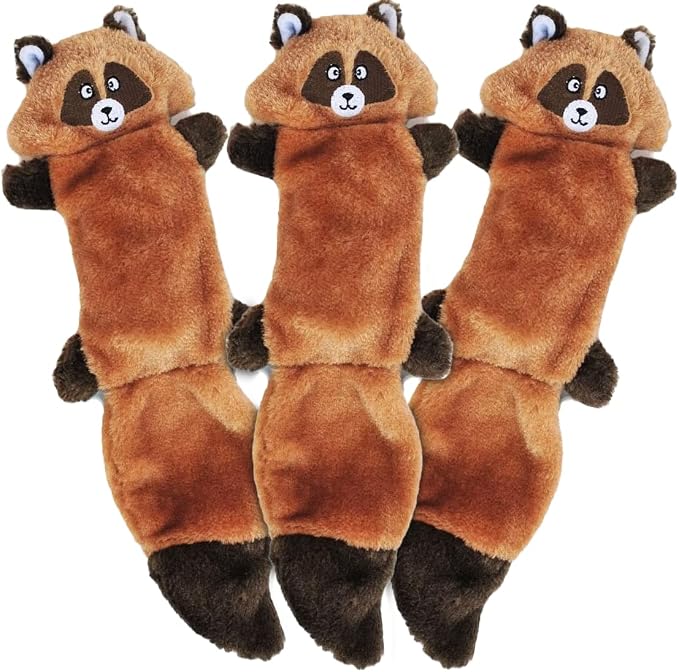 ZippyPaws Zingy Raccoon No Stuffing Dog Toys to Keep Them Busy - Pack of 3 | For Small, Medium, & Large Dogs, Squeaky Pet Toy for Boredom, Unstuffed Chew Toy, Soft Plush Puppy Products