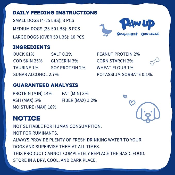 PAWUP Dog Treats, Duck Wrapped Cod Skin Rolls, 12.5 oz (12-15 Count)