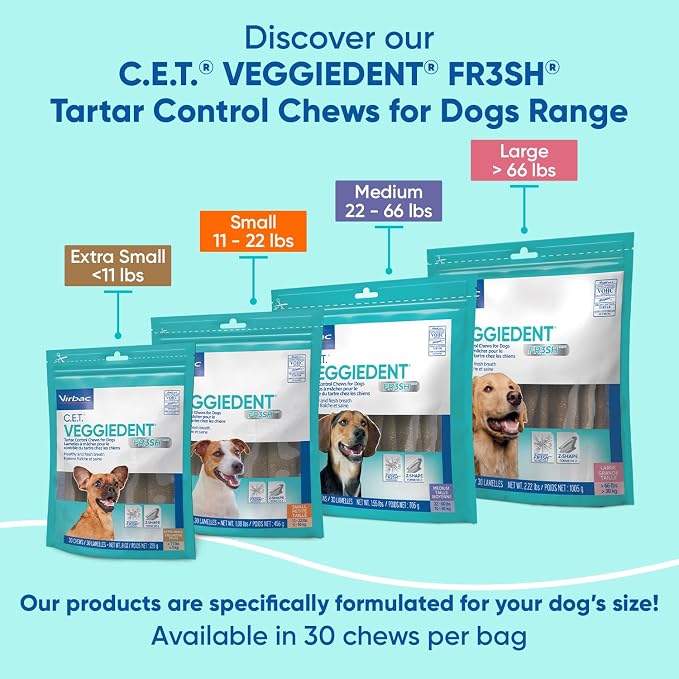 Virbac C.E.T. VEGGIEDENT FR3SH Tartar Control Chews for Dogs, Extra Small, 8 oz, (Pack of 2)