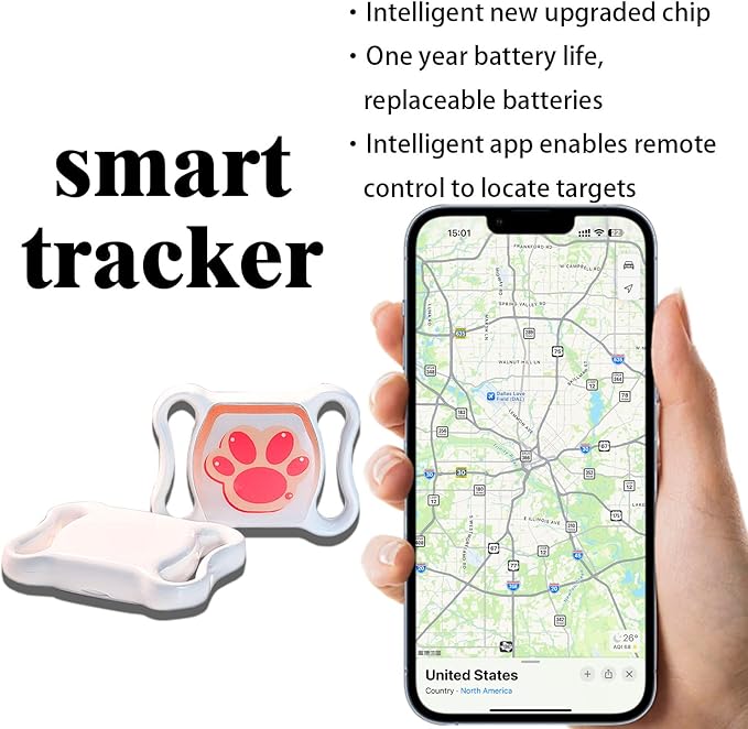 Pet GPS Tracker for Dogs & Cats No Monthly Fees No SIM Card iOS & Android | Stay Informed with 1-Minute Location Updates, Adjustable Collar Included, 1-Year Battery, IPX7 Waterproof