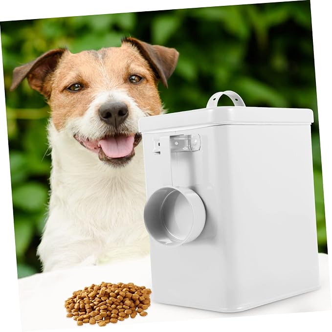 Box Refillable Pet Food Storage Bin Kitchen Storage Case for Rice Dog Food Multi, Iron, White