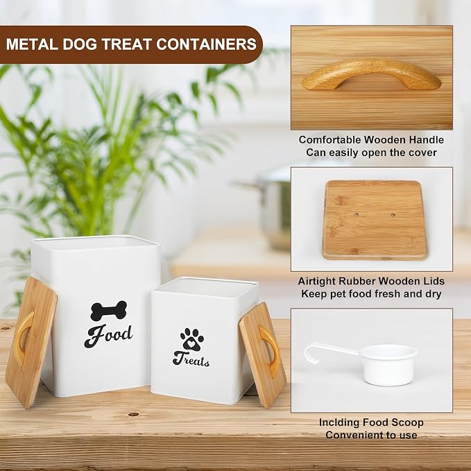 Dog Treat Container 2PCS, 2-Pack, 3Lbs, Bamboo, White