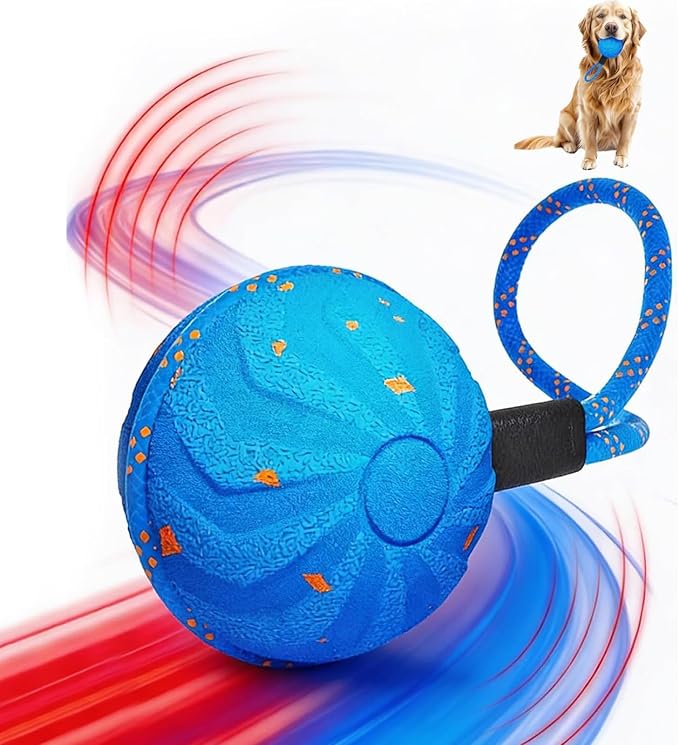 Interactive Dog Ball for Medium Large Dogs Automatic Motion-Activated Toy with Rope Handle 2 Play Modes Rotating Bouncing E-TPU Material IP54 Water-Resistant