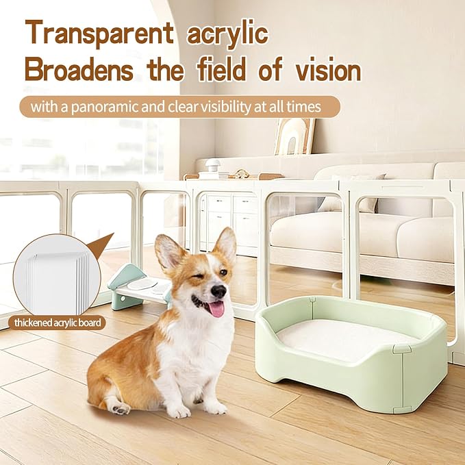 Clear Acrylic Dog Playpen with Door,23.6" Puppy Playpen,Easy Assemble Pet Fence for Puppies/Small Dog Play Pen Indoor (White, 23.6", 12 Panel)