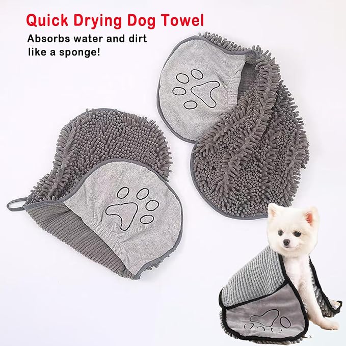 Quick Dry pet Dog Towels,Ultra Absorbent Microfiber, Suitable Dog and cat Bath Towel, Comfortable Hand Pockets, Indoor Outdoor Use,Durable Material,Machine Washable (24.4 * 9.8in)