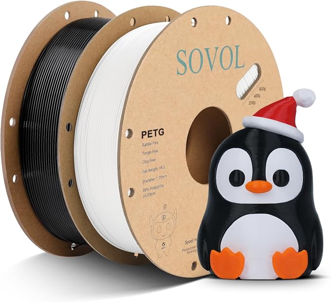 Sovol 3D Printer PETG Filament 2kg (4.4 lbs) Spool Printing Materials, Wiring Tightness, Dimensional Accuracy +/- 0.03 mm, 1.75 mm, Black + White