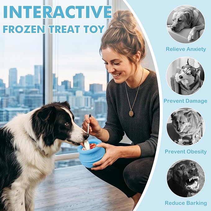 Treat Dispensing Dog Toy, Long-Lasting Interactive Puzzle Toys for Dogs, Stuffable Dog Enrichment Frozen Lick Treat Toy for Boredom, BPA Free Silicone Fetch Catch Chew Toy (Light Blue,S)