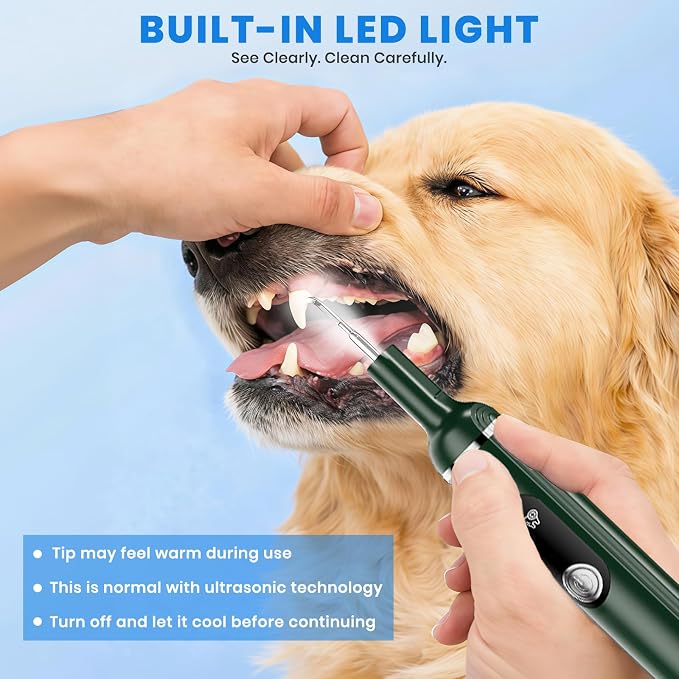 Dog Plaque Remover for Teeth,Pet Ultrasonic Tooth Cleaner with LED Light,Cleaning Kit for Tartar and Stains,5 Adjustable Modes,Pet Teeth Cleaning kit,Suitable for Dogs and Cats (Green) | dog teeth cleaning,plaque remover for teeth,dog tartar and plaque...