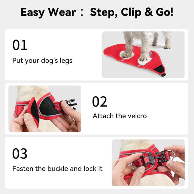 Joytale Step-in Dog Harness, Soft Breathable Mesh, Red XXS | Adjustable Fit for Small Dogs, Easy Step-in with Secure Fastener, Even Chest Pressure, Reflective For Night Safety, Washable