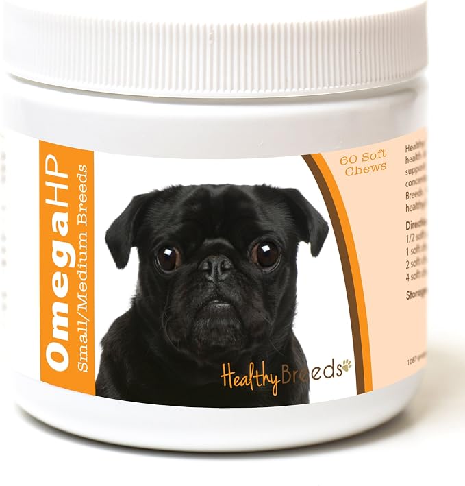 Healthy Breeds Pug Omega HP Fatty Acid Skin and Coat Support Soft Chews 60 Count