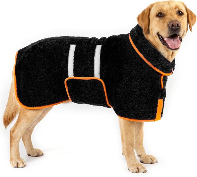 Bienbee Dog Bathrobe, Quick Drying Super Absorbent Pet Robes for Small Medium Large Dogs, Drying Coat for After Bath & Swim, Warm & Cozy Dogs Towels, Dog Puppy Bath Supplies, Black L