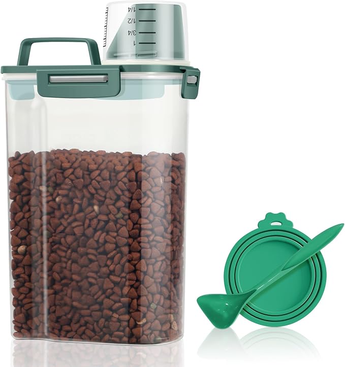 TBMax Small Dog Food Storage Container 3 Qt with Cat Food Can Cover and, Small, Green