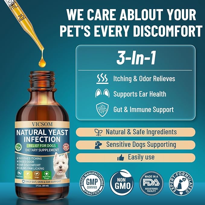 VICSOM Natural Dog Yeast Infection Treatment, 2 Pack 60ml x2