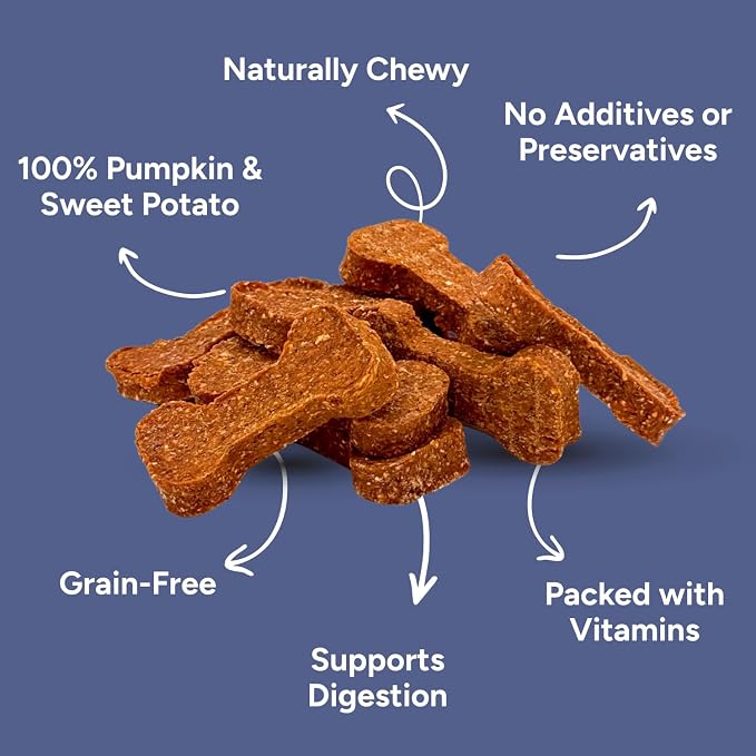 Gaines Family Farmstead Pumpkin & Sweet Potato Dog Bones – 6 oz Bag, Natural, Grain-Free Dog Treats for Digestive Health & Immunity – High-Fiber, Vitamin-Rich Chews, Made in USA