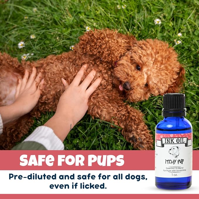 Ink Oil Itchy Pup | Itch Relief Supplement for Dogs | Calms & Soothes Rashes, Dry Skin & Insect Bite | 100% Natural Liquid Drop Pet Health Skin Care | Fast Skin Relief Therapeutic Essential Oil - 1 oz