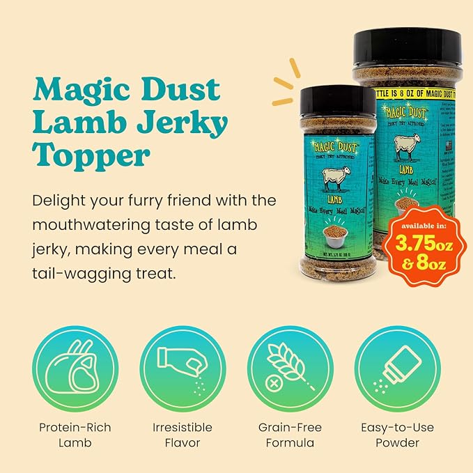 Magic Dust Lamb Jerky Topper, Single Protein Pet Food Topper for Dogs & Cats, Enhance Flavor & Elevate Mealtime Excitement for Picky Eaters, Made in USA - 8 Ounce Bottle