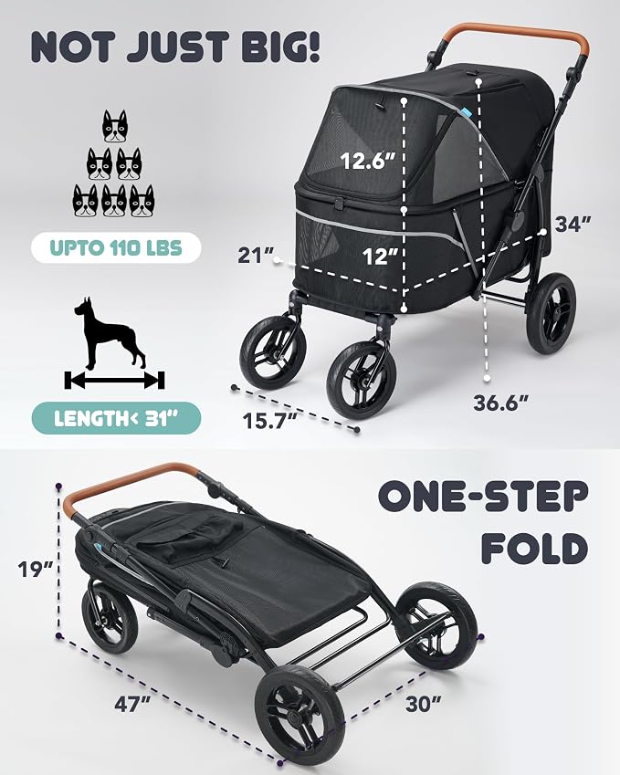 Zoosky Large Pet Stroller - up to 110lbs, All-Terrain, Low Entry