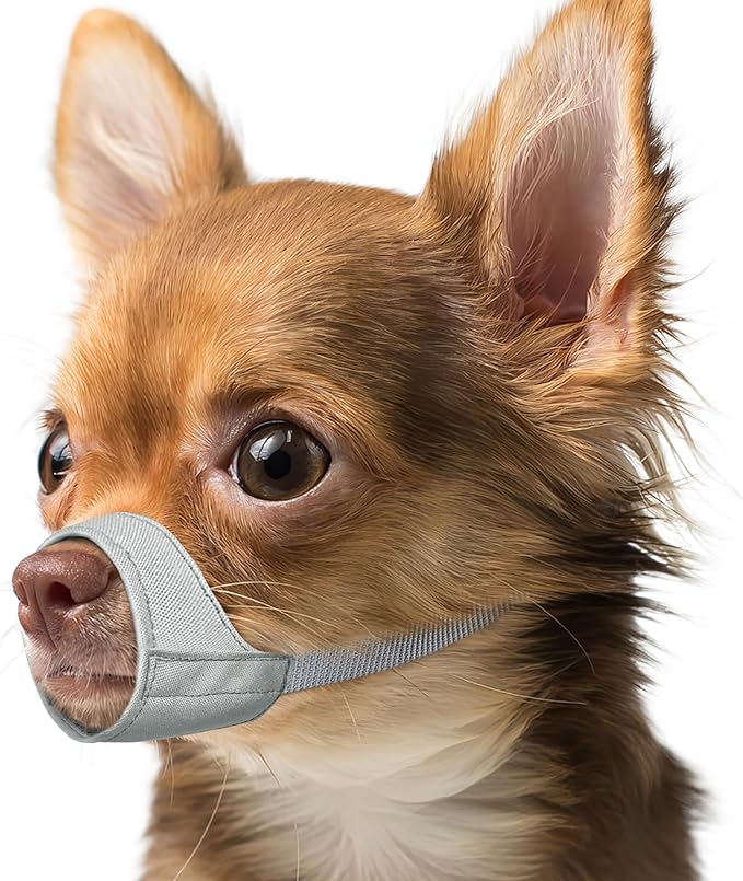 Fabric Dog Muzzle for Short Snout Small Dogs Chihuahuas Anti-Bite | Fits Shih Tzu Pomeranian Yorkshire Brachycephalic Dog, Grooming Vet Visits Walking Use, Prevent Chewing, Soft | Grey, XS