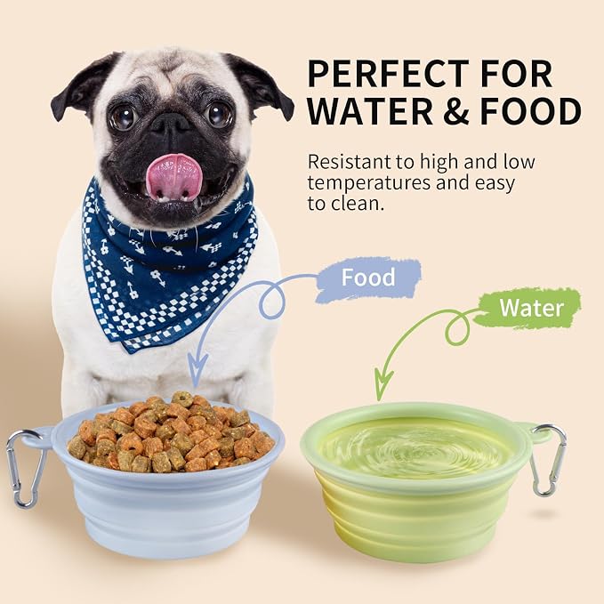 Collapsible Dog Bowls, 2 Pack, Macaron Blue & Green
