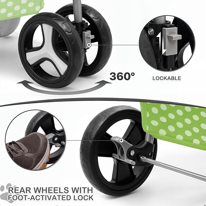 MoNiBloom 3-Wheel Foldable Pet Stroller - Lawn Green
