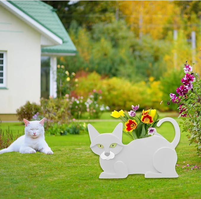 White Cat Planter Pots, Animal Shaped Flower Pot