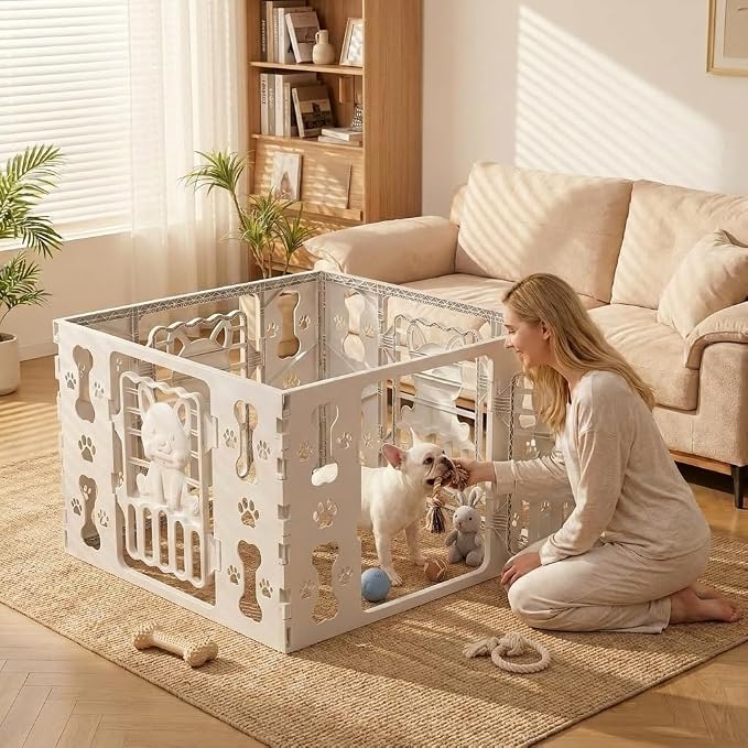 Dog Playpen for Dogs Indoor Small Dog Play Pen Indoors Outdoors Portable Dog Pen 4-Panel & 4-Door Pet Fence Unique Design