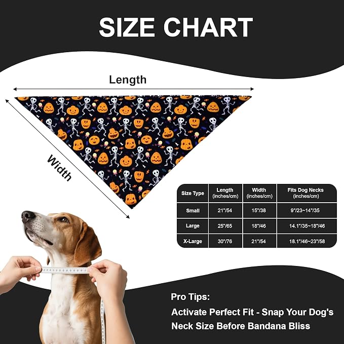 Halloween Dog Bandana for X-Large Dogs, Pumpkin, X-Large, Black