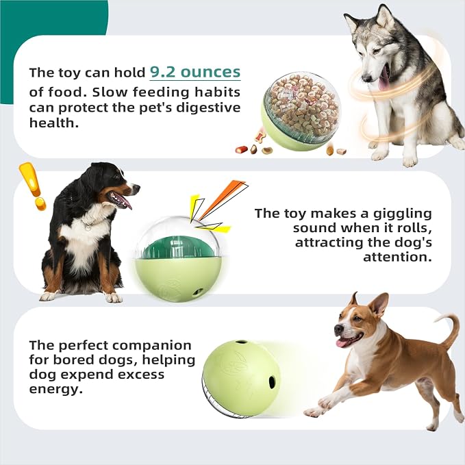 KADTC XL Rolling Dog Treat Dispenser Toys Wobble Giggle Ball, Slow Feeder | Clear-View Shell | Visible Treats | Flow Control | 2-Cup Capacity | Tough Build | Burns Energy, Engages Minds, Beats Boredom