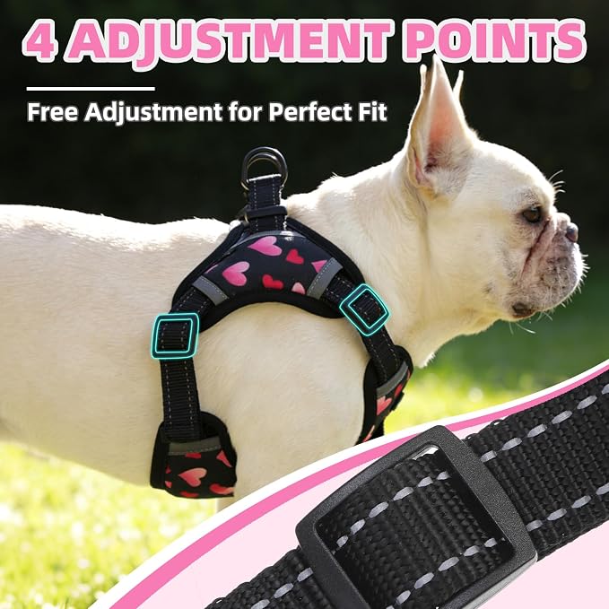 PUPTECK Dog Harness Small Sized Dog, Step in Adjustable Reflective Dog Vest Harness Escape Proof, No Pull Soft Padded Harness Easy Control, Heart, M